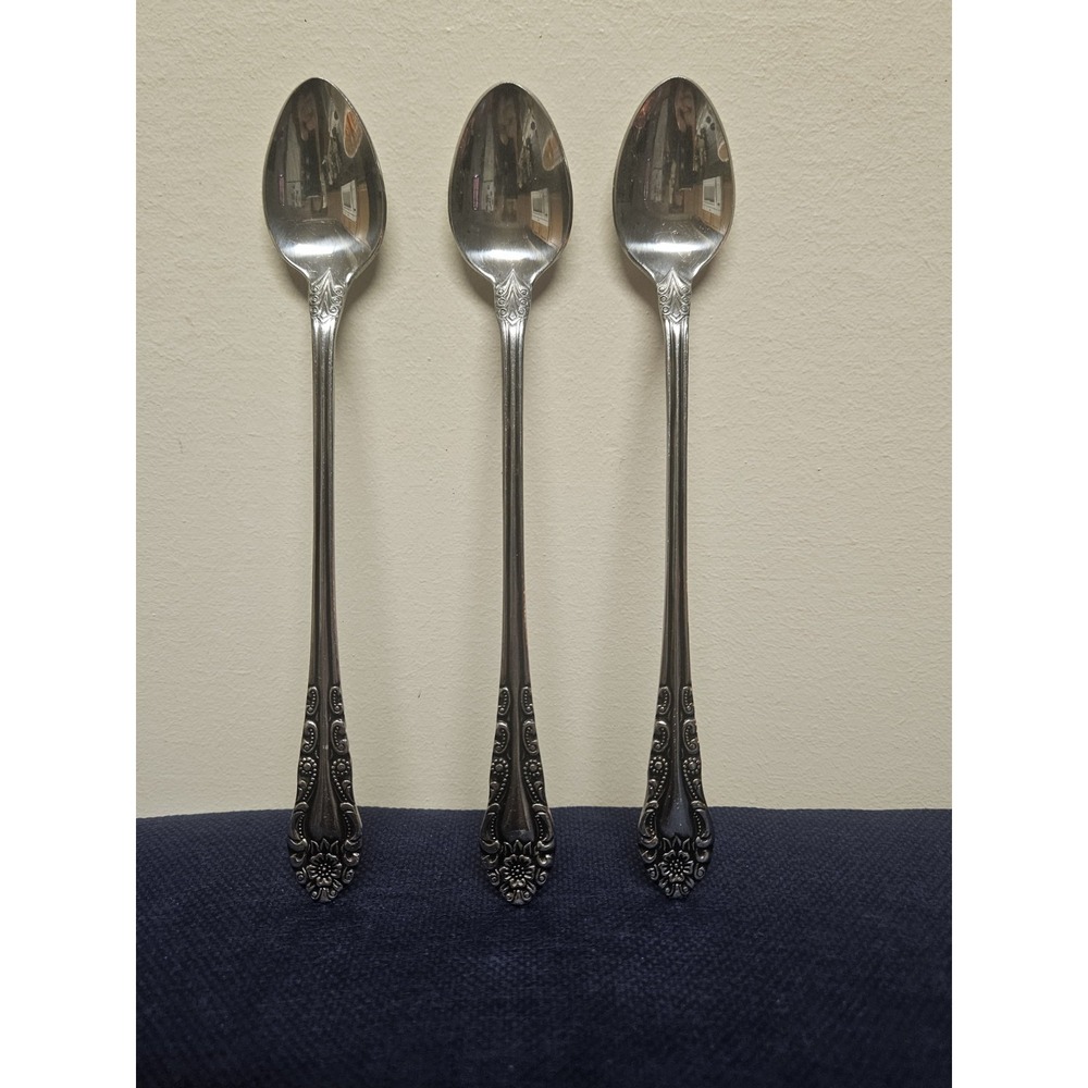 Interpur INR12 Stainless Steel Set of 3 Spoons Vintage Floral Scroll Korea 7in